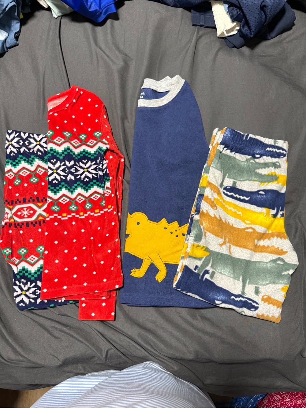 Kids 3-Piece Pajama Set - Red Fair Isle, Navy Dino & Multi Dino Stripe
